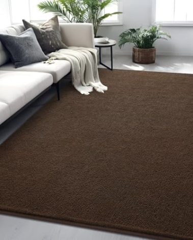 FALARK Fluffy 6x9 Feet Area Rug for Living Room, Large Dark Brown Rugs for Bedroom, Modern Low Pile Washable Memory Foam Indoor Carpet, Non Slip Rectangle Carpets for Home Decor