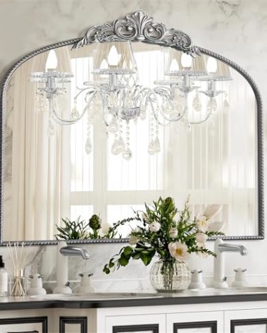 Micasso Antique Wall Silver Mirror: 40" x 30" French Baroque Vintage Mirror - Traditional Ornate Decorative Arched Mirrors for Wall/Bathroom/Entryway/Fireplace/Hallway - Home Decor for Living Room