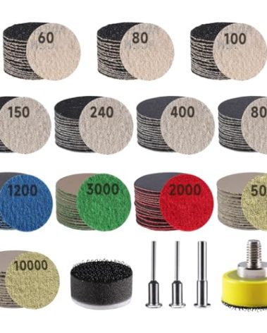 185 PCS 1 Inch Sanding Disc, GOH DODD Hook and Loop 60 to 10000 Grit Wet Dry Sandpaper Sand Paper with 1/8" 1/4" Shank, Backing Pad, Foam Sanding Pads for Auto Metal Glass Resin Wood Sanding
