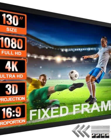 VEVOR Projector Screen Fixed Frame 130inch Diagonal 16:9 Movie Projector Screen 4K HD with Aluminum Frame Projector Screen Wall Mounted for Home Theater Office