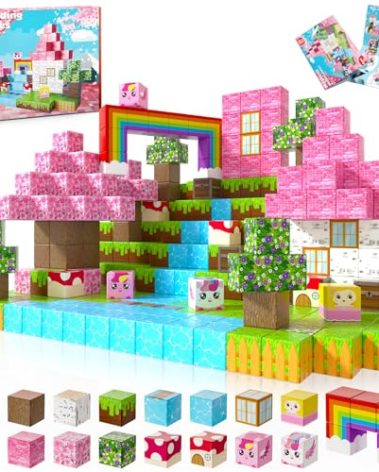 Annexfun Magnetic Blocks - 100PCS Building Blocks Unicorn Cubes - Toys for Montessori Toddler Christmas Birthday Gifts - STEM Sensory Toys for 3 4 9 10 Year Old Girl