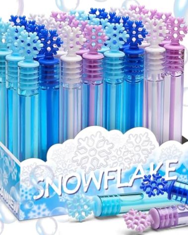 32 Pcs Snowflake Bubble Wand Bulk for Kids, 4 Color Mini Snowflake Party Favor, Valentine's, Goody Bag Stuffers, Classroom Exchange Prizes, Birthday Gift, Pinata, Winter Themed Toy for Girl Boy