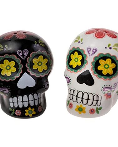 Boston International Ceramic Salt & Pepper Shakers Dishwasher and Microwave Safe Day of the Dead Salt & Pepper Set, 2.5" x 2" Each, No Vida Cantina