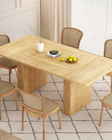 PHOYAL 78 Inch Rectangular Dining Table for 6 to 10, Farmhouse Fluted Dining Kitchen Table, Modern Wood Long Dining Table for Kitchen Living Room, Natural