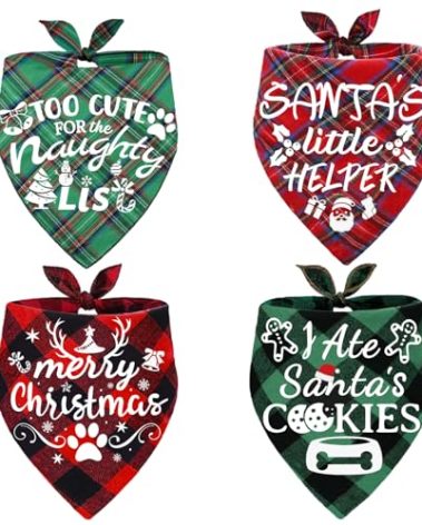 4 Pack Merry Christmas Dog Bandanas Classic Stylish Plaid Xmas Dog Christma Bandana Pet Scarf Bibs Gift Set Dogs Bandanas Christmas for Small Medium Large Puppy Pets