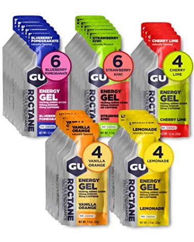 GU Energy Roctane Ultra Endurance Energy Gel, Vegan, Gluten-Free, Kosher, and Dairy-Free On-The-Go Sports Nutrition for Running, Biking, Hiking or Skiing, Assorted Flavors,24-Count