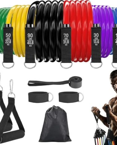 Fitense 6Pcs Resistance Bands, Workout Bands 270lbs, Exercise Bands with Handles/Door Anchor/Ankle Straps/Bag/Poster for Men, Heavy Resistance Bands for Working Out at Home