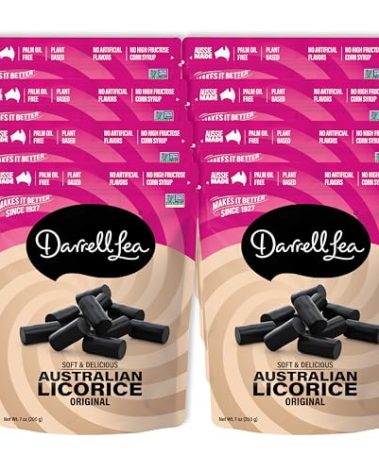 Darrell Lea Soft Australian Licorice, Non-GMO, No Palm Oil, Plant Based, No High Fructose Corn Syrup, Soft & Chewy Licorice Candy, Made in Australia (Original Black, 7 Ounce (Pack of 8))