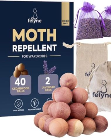 Moth Repellent Balls for Wardrobes – 40 Cedarwood Balls & 2 Lavender Bags – Clothes Moths Killer & Repellent – Natural Moth Control for Wardrobe Storage, House, Prevention & Treatment, Dual Action