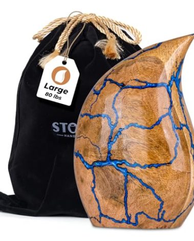 Wooden Cremation Urns for Human Ashes Adult Male Cubic Inches - Urn for Ashes for Women & Men - Urn for Adult Male - Decorative Urn - Burial and Funeral Urns - Blue, Medium Teardrop (80 lbs)