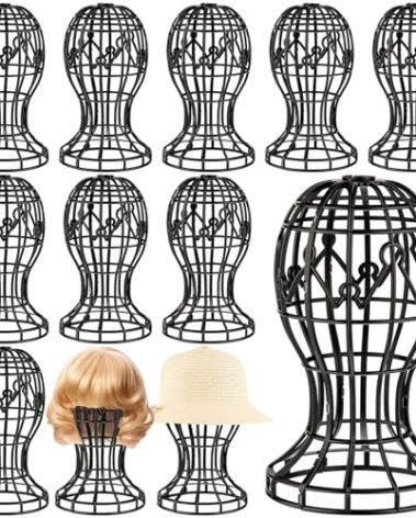 Otoolling 12 Pack Wig Stand, Black Plastic Wig Holders Head-shaped Cutout Design Portable Hat Display Stand for Use at Home Salons and Various Settings