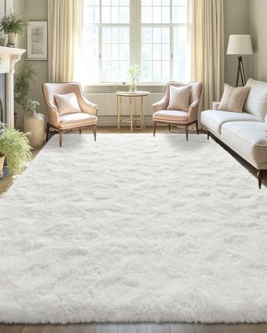 LOCHAS Ultra Soft Indoor Modern Area Rugs Fluffy Living Room Carpets for Children Bedroom Home Decor Nursery Rug 4x5.3 Feet, Cream