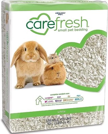 Carefresh 99% Dust-Free White Natural Paper Small Pet Bedding with Superior 10 Day Odor Control & Absorption, for Guinea Pigs, Hamsters, Rabbits, & Rats, 60 L