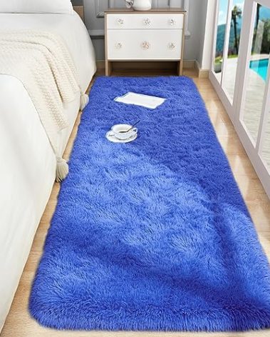 Foxmas Soft Runner Rug for Bedroom Living Room, 2x6 Feet Fluffy Area Rugs Shag Bedside Rug for Kids Nursery Room Plush Shaggy Dorm Hallway Rugs with Non-Slip Bottom Home Decor Carpet, Black