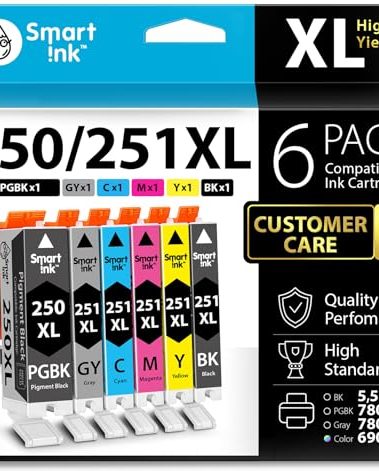 Smart Ink Compatible Ink Cartridges Replacement for Canon PGI-250XL CLI-251XL PGI 250 PGBK CLI 251 (1 PGBK and 1 Black/Cyan/Magenta/Yellow/Gray) 6 Combo Pack for PIXMA iP8720 MG6320 MG7120 MG7520