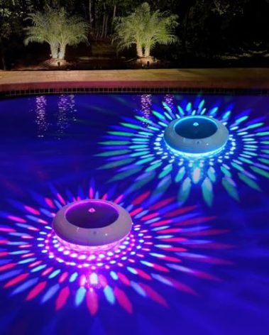 LENONE Floating Pool Lights, 6.5 Inch Dynamic RGB Color Changing Solar Pool Lights That Float, IP68 Waterproof Dimmable Hangable Solar Floating Light for Pools, Garden, Wedding Decor(2)