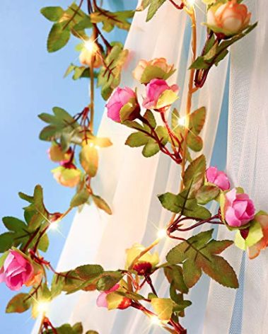 String Lights, 8 Light Modes 6ft 20 LED Rose Flower Garlands for Indoor Outdoor Decor, Fairy Light for Women Wedding Wall Windows Home Garden Party, Battery Powered Waterproof