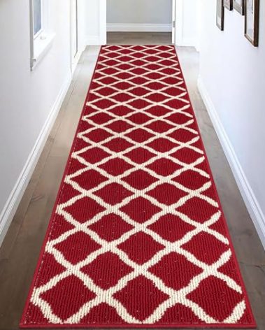 SHACOS Hallway Runner Rug 2x8 ft Washable Christmas Kitchen Runner Rugs Non Slip Rubber Backing Rug Runner Entryway Runner Laundry Room Floor Mat Trellis Carpet Runners, Red