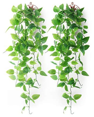 Mocoosy 2 Pack Artificial Hanging Plants Indoor with Baskets, 3.28ft Fake Hanging Ivy Vines in Pots, Faux Draping Planter Greenery for Wall Home Room Patio Decorations