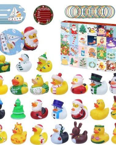 72 Set 24 Pcs Christmas Cruise Ducks for Hiding with Tags Rubber Ducks for Cruise Ship with 24 Pcs Cruising Duck Tags Carnival and 24 Pcs Rubber Bands for Christmas Gifts