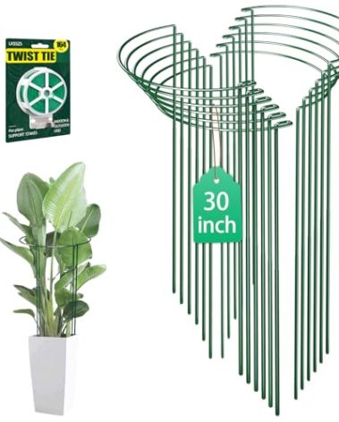 LKSSZS 12 Pack 30 inch Plant Support Stakes, Heavy-Duty Half Round Peony Support, Garden Plant Stakes Cage for Outdoor Plants, Peony, Tomato, Hydrangea, (15ln Support +15ln Stainless Extension Tubes)