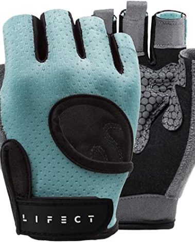 LIFECT Essential Breathable Workout Gloves, Knuckle Weight Lifting Fingerless Gym Exercise Gloves with Curved Open Back, for Powerlifting, Crossfit, Women and Men (Blue, Medium)