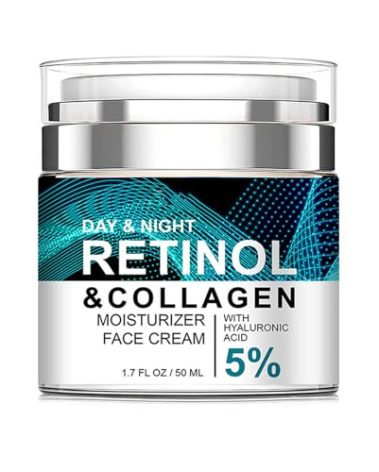 Retinol Collagen Cream for Face with 5% Hyaluronic Acid Anti-Aging Cream Anti-Wrinkle Reduce Fine Lines Lifting and Firming 24-Hour Facial Care Suitable For All Skin Types