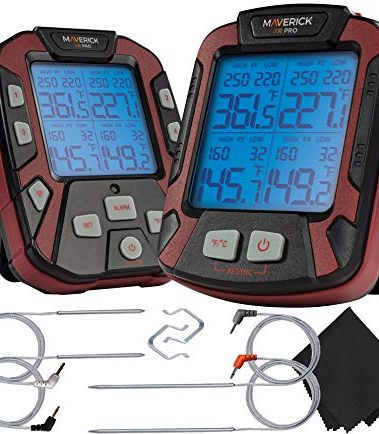 Maverick PRO-Series XR-50 Extended (500FT Range, 4 Probe) Digital Remote Wireless BBQ, Meat & Smoker Thermometer, Black/Red and Z-Cloth Bundle