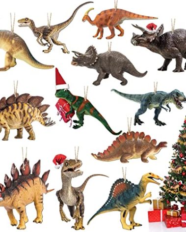 Amyhill 36 Pcs Christmas Dinosaur Ornament Wood Dinosaur Hanging Ornament Christmas Tree Topper Ornaments for Kids Boys Xmas Tree Party Holiday Decoration