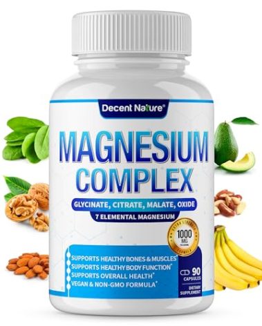 Magnesium Complex 7 Elemental Magnesium Supplement 1000mg – Magnesium Glycinate, Citrate, Malate, Taurate, Oxide, Aspartate, Orotate Non-GMO 90 Capsules