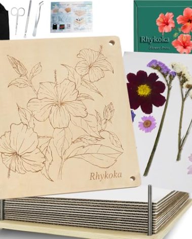 Rhykoka Large Flower Press,11x11 inch (28x28cm) 10 Layers Wooden Flower Pressing Kit for Adults with Storage Bag, Great Gift for DIY Flower Lovers (Wooden)