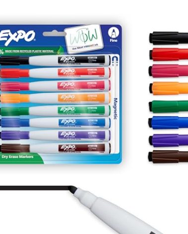 Expo Magnetic Dry Erase Markers with Eraser, Fine Tip, Assorted, 8 Count