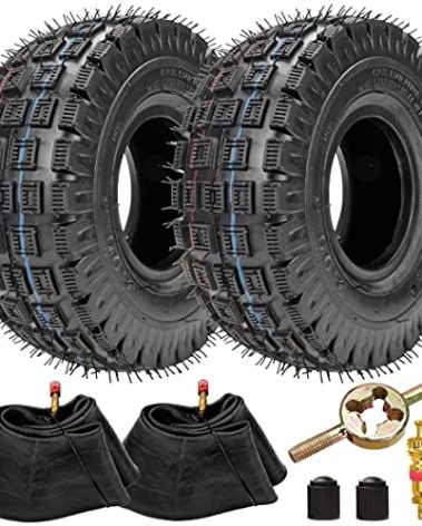 FVRITO 3.00-4 260 x 85 10x3 9x3.50-4 Tires Knobby Tread+Tube with TR87 Bent Angled Valve Stem Replacement for E300 E325 Rocket Chopper Goped Bike Electric Scooter Go kart Mini Pocket Bike Set of 2
