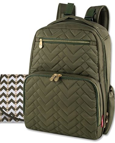 Baby Essentials Fisher-Price Signature Morgan Quilted Backpack Diaper Bag with Changing Pad, Stroller Clips, Laptop Compartment (Olive)