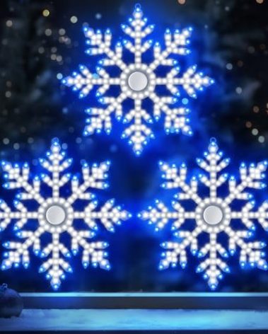 ElectricWise 3 Pack Hi Vibrant Twinkling Christmas Snowflakes Lights, 10'' 663 LEDs Waterproof Christmas Snowflakes Window Light Decorations, Twinkling Blue and Pure White, for Window Door Wall