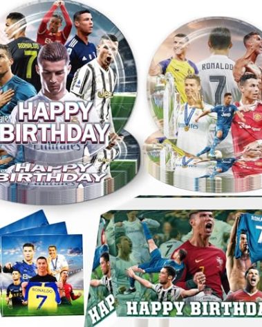 Soccer Birthday Decorations, 20 Pcs Plates 20 Napkins 1 pc Waterproof Tablecloth 43"x71" for Football Soccer Star Party Supplies Party Decorations Paper Tableware For Boys Girls Birthday Party
