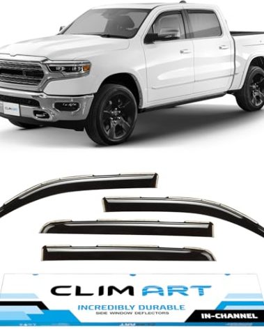 CLIM ART in-Channel Incredibly Durable Rain Guards for Dodge Ram 1500 (New Body Style) 2019-2026 Crew Cab, Original Window Deflectors, Vent Window Visors, Vent Deflector, 4 pcs. - 619006LP