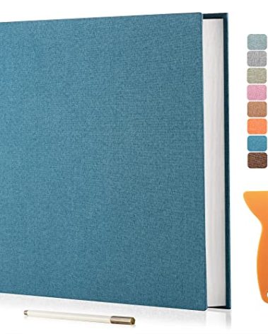 Large Photo Album Self Adhesive Scrapbook Album for 4×6 8×10 Pictures DIY Magnetic Linen Cover Album 60 Pages for Family Wedding Gifts with Metal Pen and Plastic Board