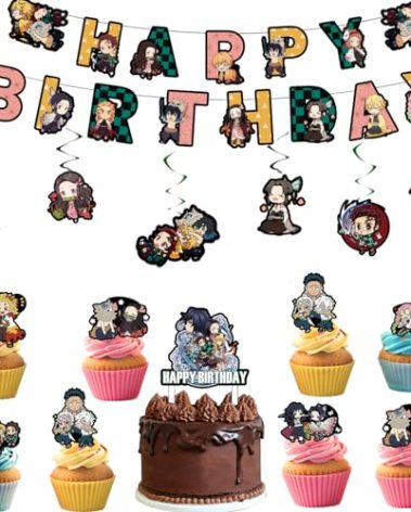 Demon Slayer Party Pack - 38pcs Birthday Decorations with Banner, Toppers & Spiral