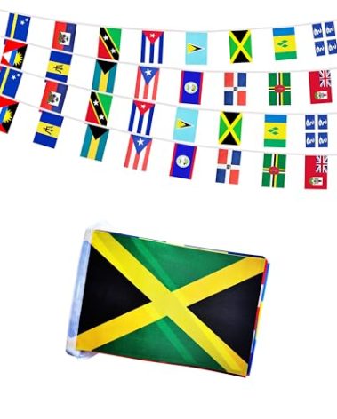 Rotenl 20 Caribbean Countries Small String Flags, 30 Feet 20 Pcs Caribbean Nations Pennant Banner Bunting Flags, International Festival, Commemoration,Caribbean Carnival Decorations (1 Pack)