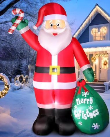 8 FT Christmas Inflatable Santa Claus with Candy and Big Gift Bag Outdoor Decor, Blow Up IP44 Weatherproof Xmas Decorations for Yard, Built-in LED Light for Gardern Lawn Indoor Winter Holiday