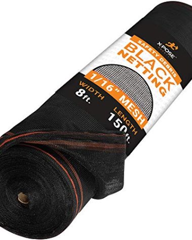 Xpose Safety Construction Safety Debris Netting - 150 Ft Temporary Material Roll, 1/16" Mesh Scaffold Net Enclosure, Visibility Barrier, Fencing Roll, Heavy Duty Fire Retardant 8 ft x 150 ft, Black