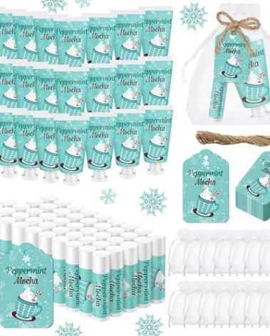 Swiffen 48 Sets Peppermint Mocha Hand Cream and Lip Balm Gift Christmas Hand Cream Bridal Baby Shower Party Favors Travel Size Hand Lotion and Lip Balm Bulk Christmas Holiday Party Supplies for Guest