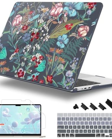 Lepeoac Case for MacBook Air 15 Inch 2025 2024 2023 Release M4 A3241 M3 A3114 M2 A2941, Hard Shell with Screen Protector & Keyboard Cover, Compatible with Touch ID, Flowers & Herbs