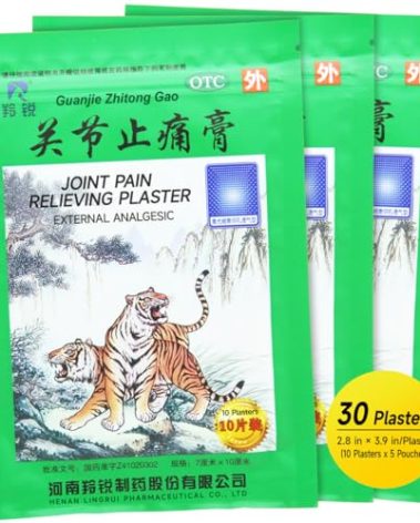 ciwoll Two Tigers Pain Relief Patches 30 Plasters - Soothing Joint, Muscle, Back and Sports Pain - Guan-jie Zhi-Tong Gao | 10 Plasters×3 Pouches
