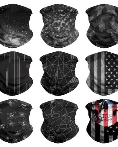 VCZUIUC Headwear Bandana Head Wrap Face Scarf Mask Neck Warmer Balaclava for Sports (Medium (Quick Dry), 9pcs: Night Black)
