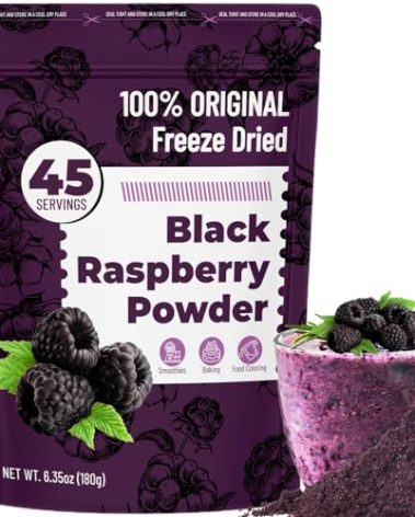 Black Raspberry Powder 6.35oz - 100% Natural Freeze-Dried Black Raspberry Fruit Powder for Smoothies, Baking, Yogurt & Desserts | Non-GMO, Vegan | 180g