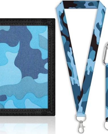 JONYEE Kids Wallet for Boys and Girls 4-16 with Lanyard and Key Chain Holder, Trifold Camo and Cute Wallets for Kids,with Coin and Card Pockets, Novelty Birthday Gifts for Childrens(Camo Blue)