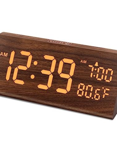 DreamSky Wooden Digital Alarm Clock for Bedroom - 7.7" Electric Clocks with USB Port, Large Numbers, Temperature, 0-100% Brightness Dimmer, Adjustable Alarm Volume, Snooze, 12/24H