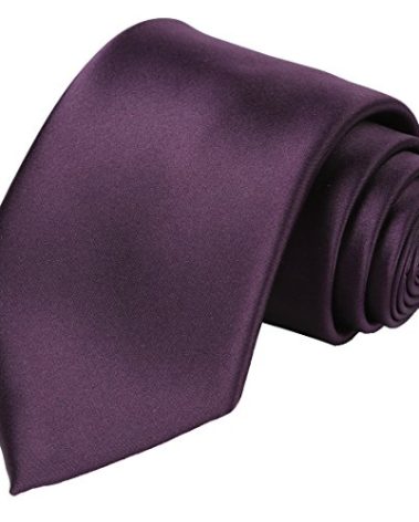 KissTies Mens Satin Necktie Grape Plum Purple Solid Tie + Gift Box